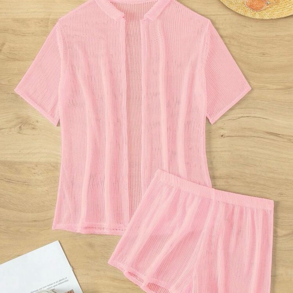 SHEIN Pink Knit Beach Coverup Set - Picture 7 of 11